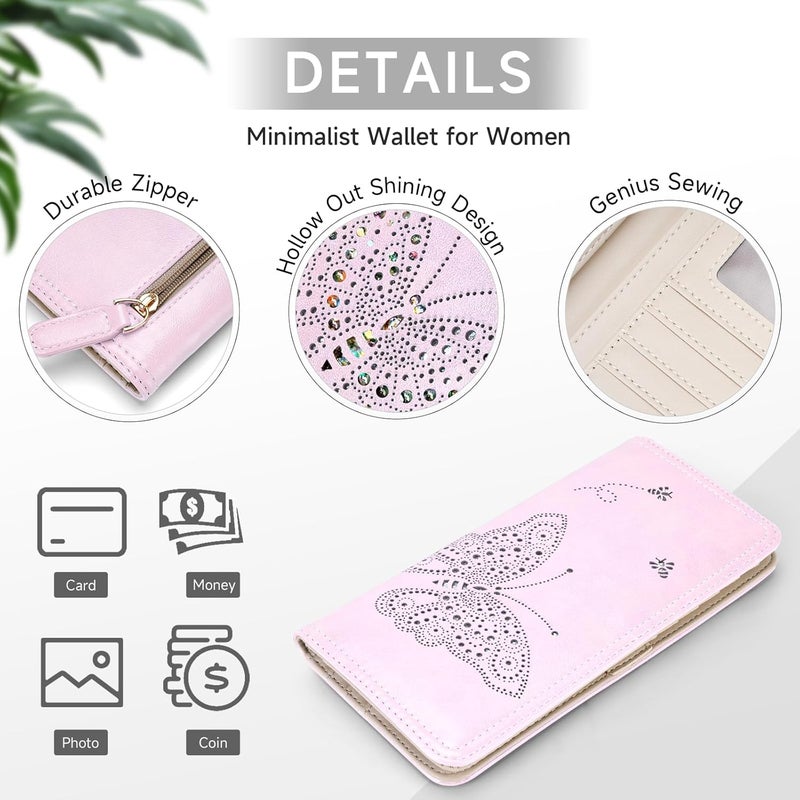 KITEVIUN RFID Wallet Women Ultra Slim Thin Womens Wallet Compact Clutch Long Ladies Wallet for Women LIGHT-PINK - Image 4